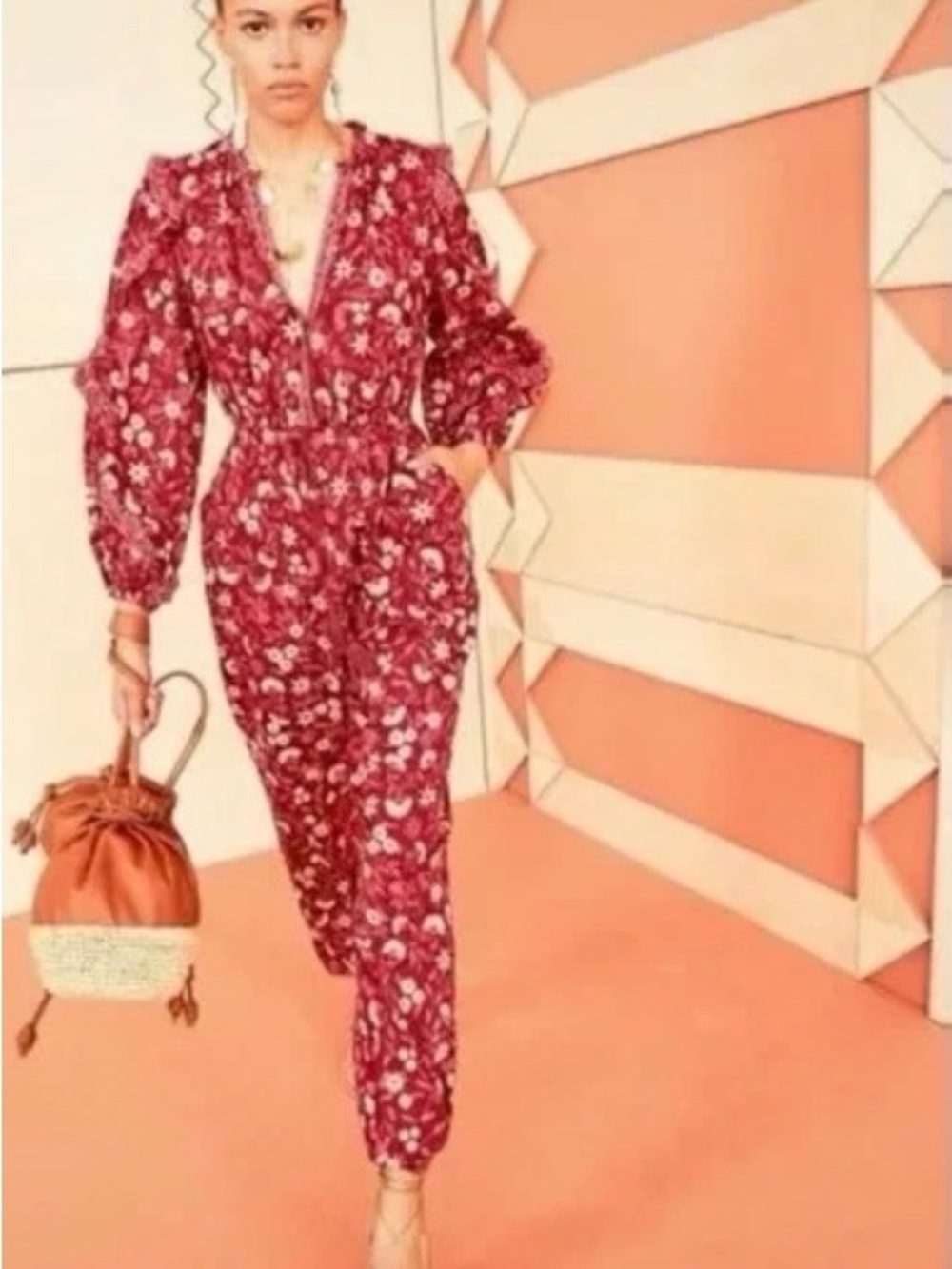 Beautiful Ulla Johnson floral-print jumpsuit in a rich burgundy/wine colorway 6